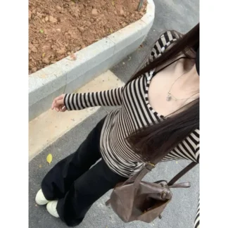 Women Striped Long Sleeve Slim Fit Autumn Top
