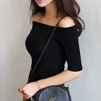 Women Off-Shoulder Cotton Top Black Autumn Winter
