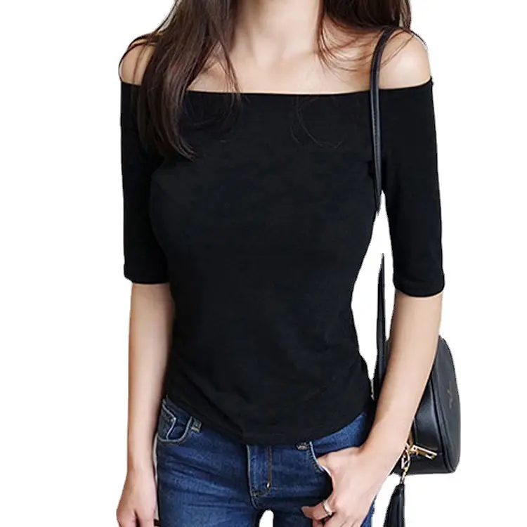 Women Off-Shoulder Cotton Top Black Autumn Winter - Image 5