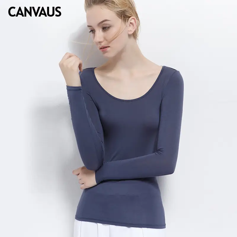 Women's Plus Size Long Sleeve Slim Fit Modal T-Shirt Navy Blue - Image 2