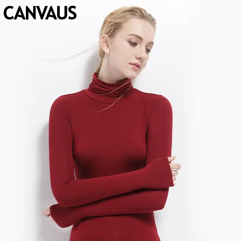 Women Turtleneck Long Sleeve Autumn Top Modal Elegant Grey - Image 3