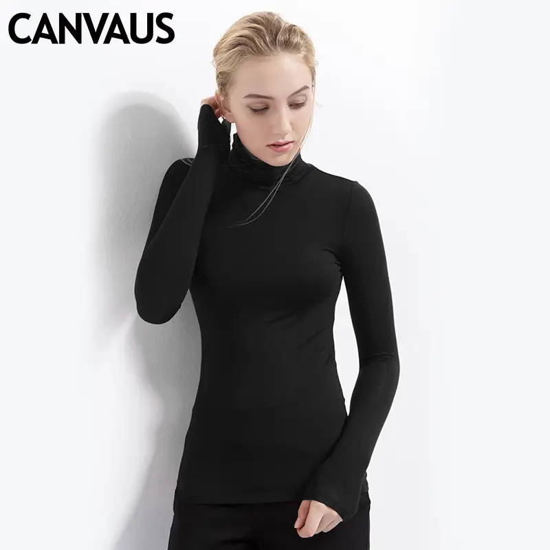 Women Turtleneck Long Sleeve Autumn Top Modal Elegant Grey - Image 4