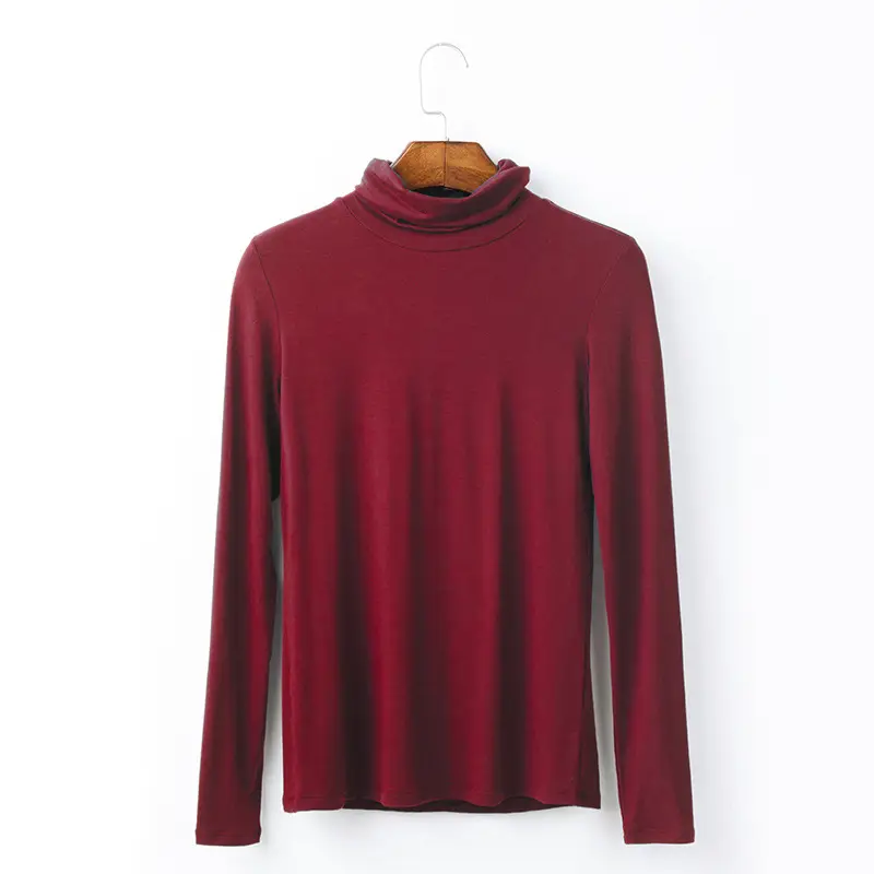 Women Turtleneck Long Sleeve Autumn Top Modal Elegant Grey - Image 5