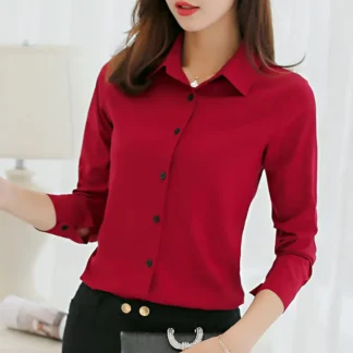 Red Slim-fit Chiffon Shirt Plus Size Women Spring Casual