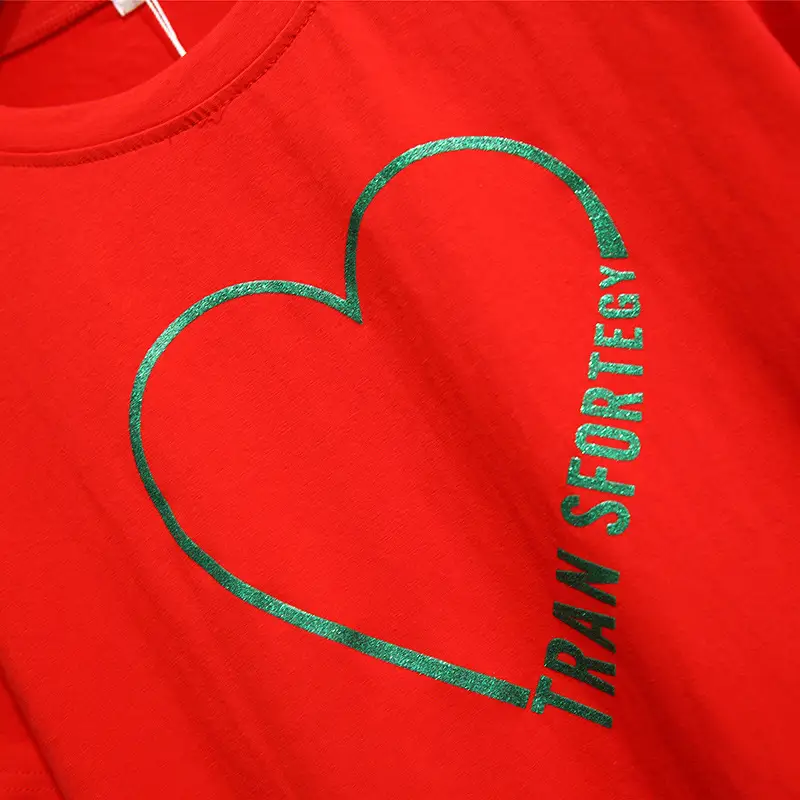 Plus Size Women T-Shirt Heart Print Black Red Loose Summer 2024 - Image 4