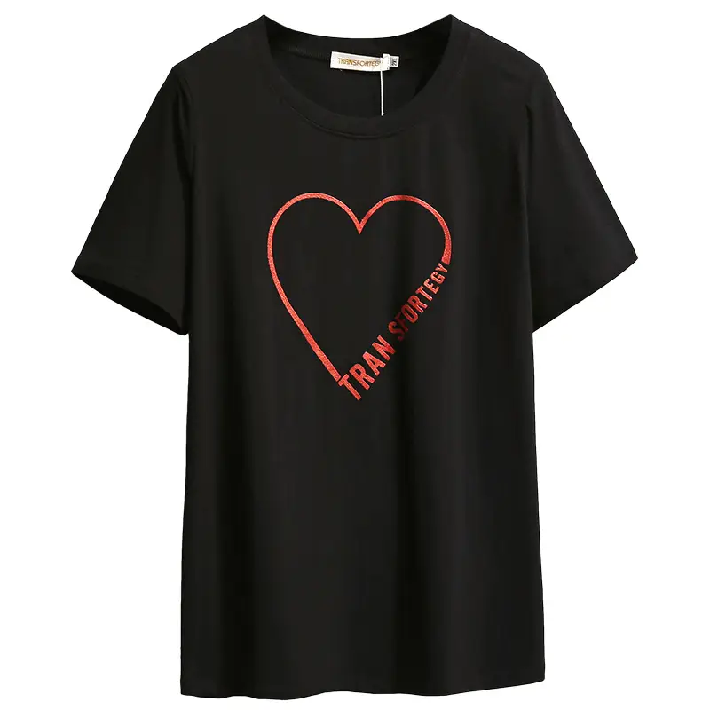 Plus Size Women T-Shirt Heart Print Black Red Loose Summer 2024 - Image 5