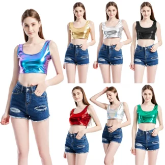 Women's Shiny Crop Top Vest Multi Color Summer Stage Wear