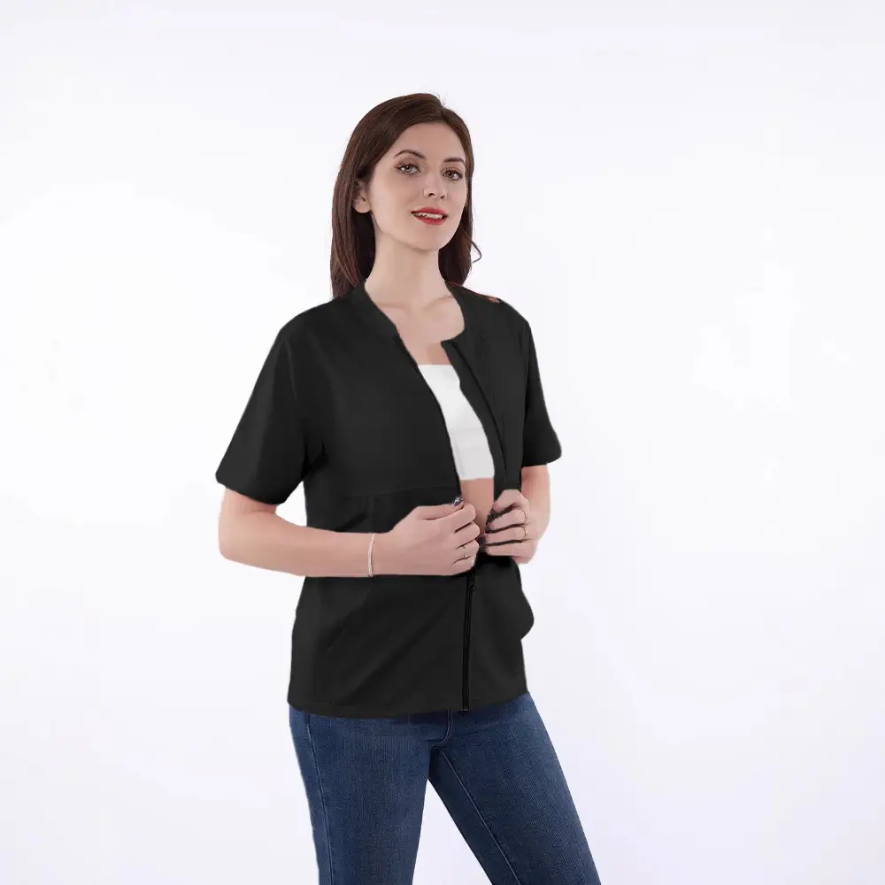 Black Full Zipper Mastectomy Shirt for Women Post Recovery - Image 2