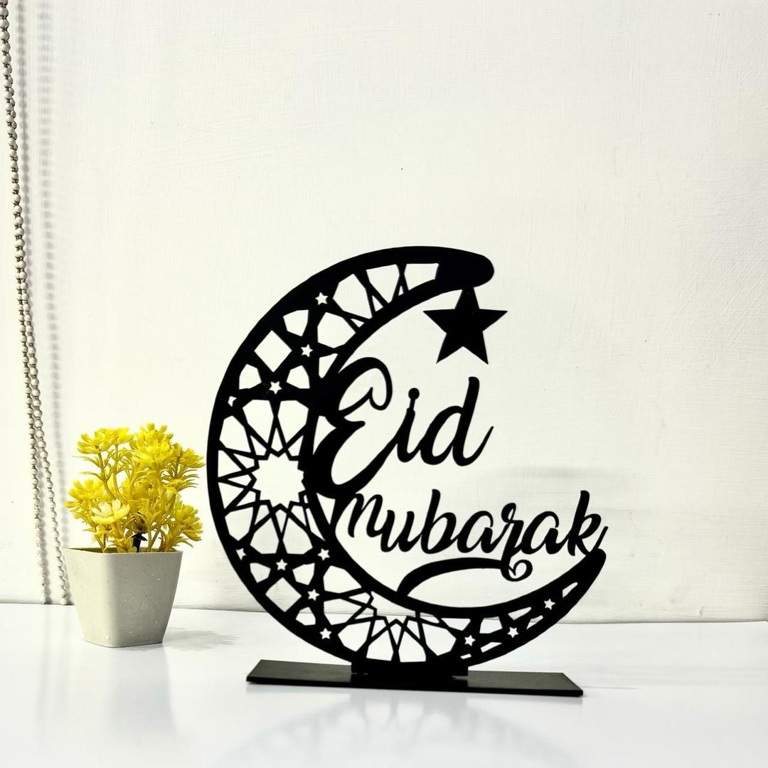 Elegant Moon Decor Black MDF 7x7 Inch Eid Home Decor - Image 5