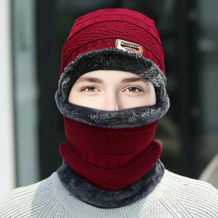 Men Red Wool Winter Cap with Neck Warmer - Image 6
