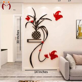 3D Wooden Wall Art Black Red Butterfly 30x14"