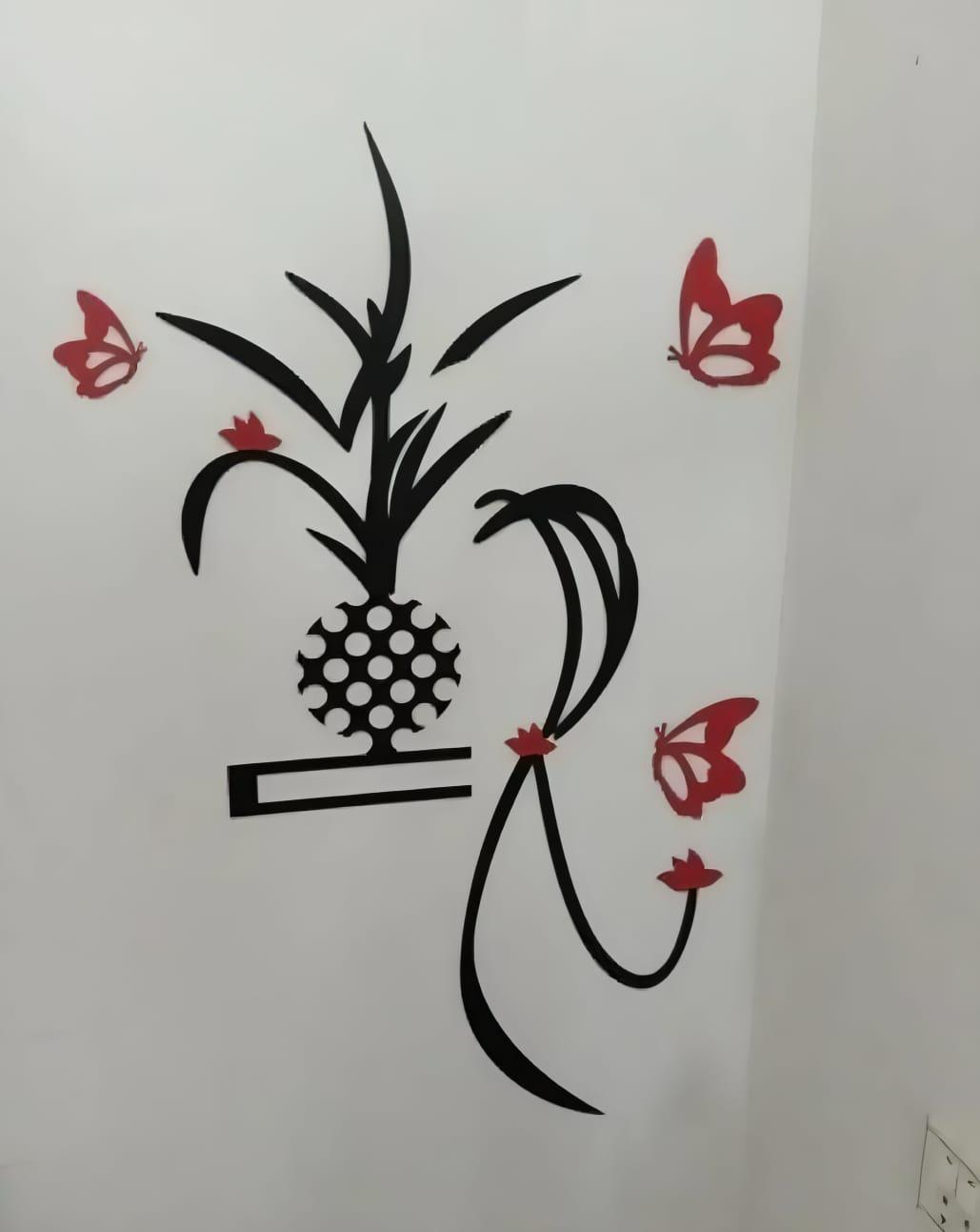 3D Wooden Wall Art Black Red Butterfly 30x14" - Image 2