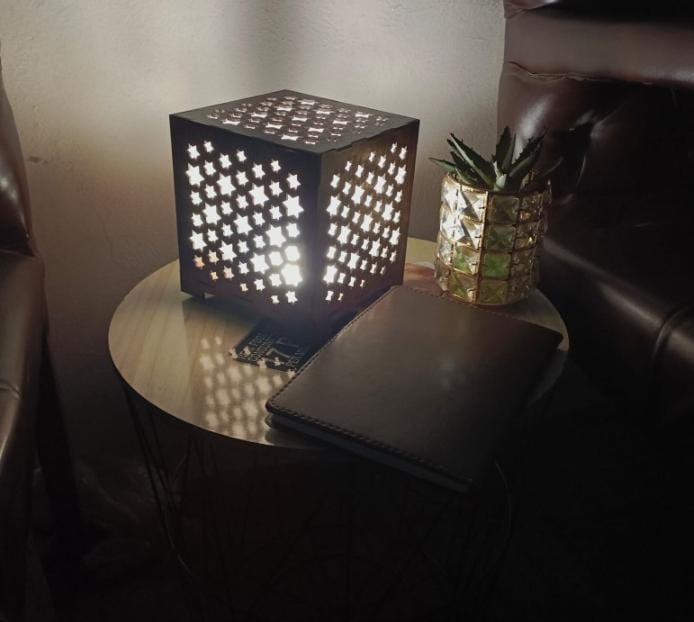 Star Design Laser Cut Wooden Table Lamp Golden Warm Glow - Image 7