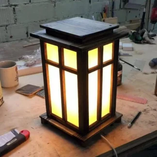 Wooden Solar Lamp with Warm Golden Glow