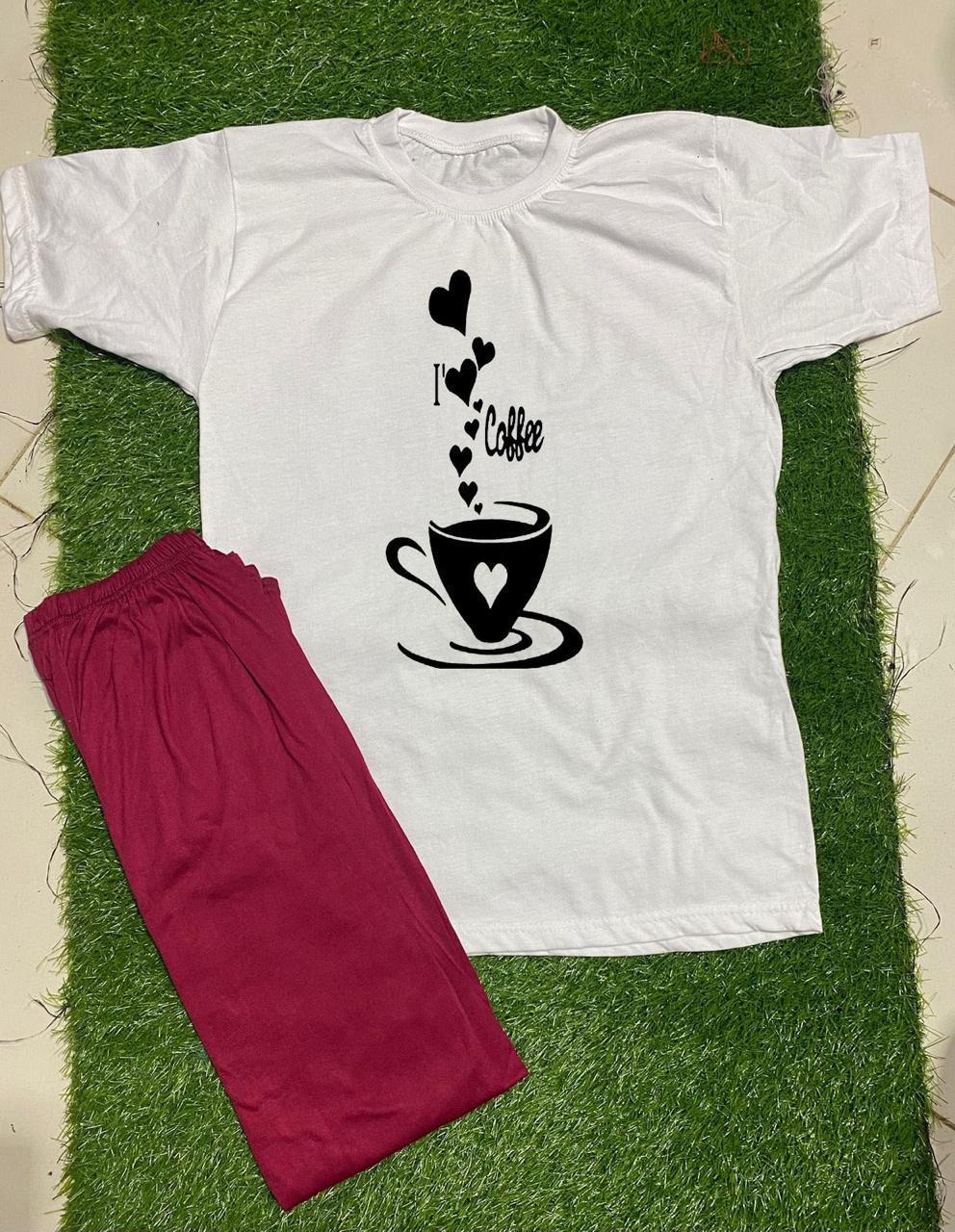 White Printed Night Suit 2 Pcs Cotton Jersey - Image 2