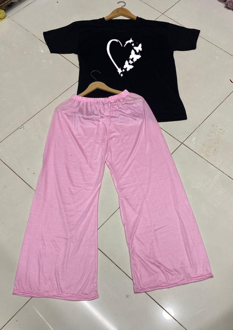 Black Printed Cotton Jersey Night Suit 2 Pcs Set - Image 2
