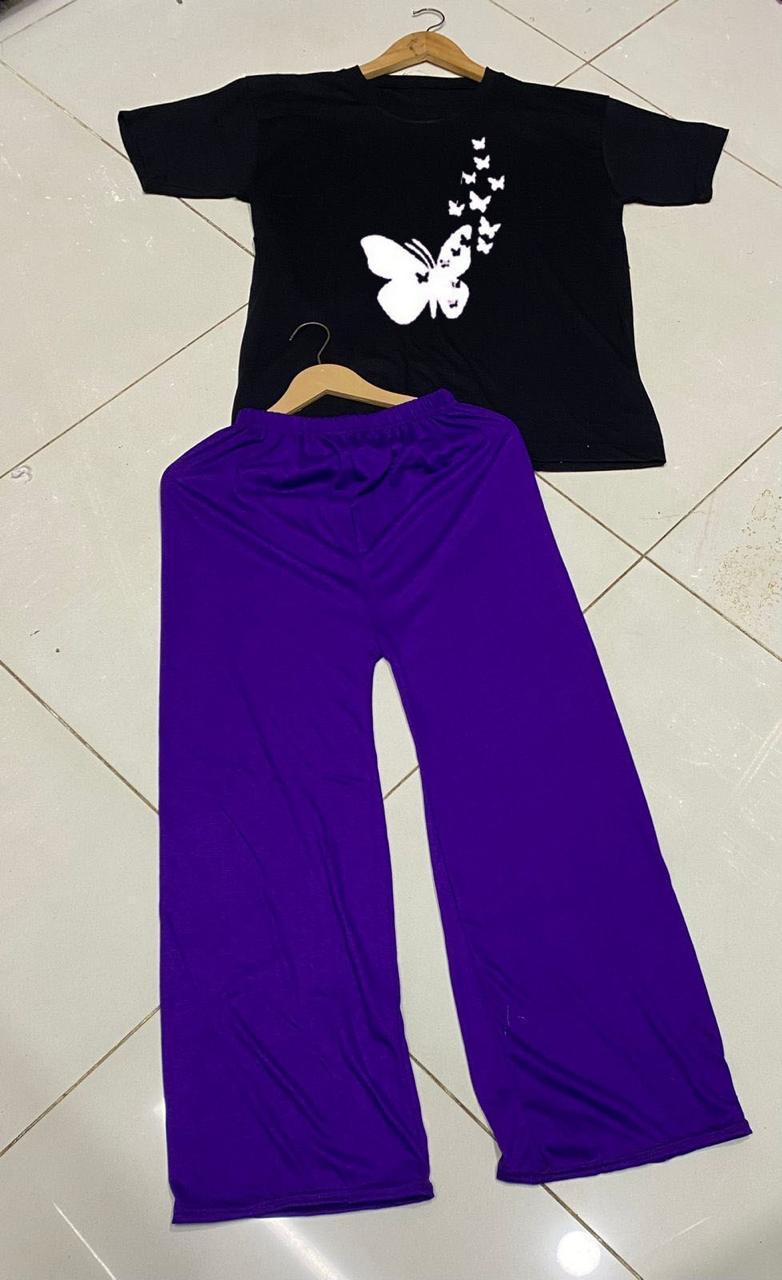 Black Cotton Night Suit with Butterfly Print - Image 2