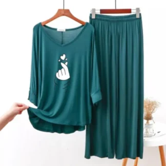 Women Printed Cotton Jersey Night Suit Green