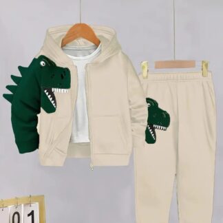 Adorable Boy's Printed Fleece Zipper Tracksuit - 2 Pcs Set