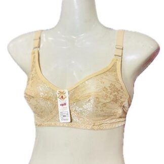 Beige Cotton Non-Padded Bra with Floral Print