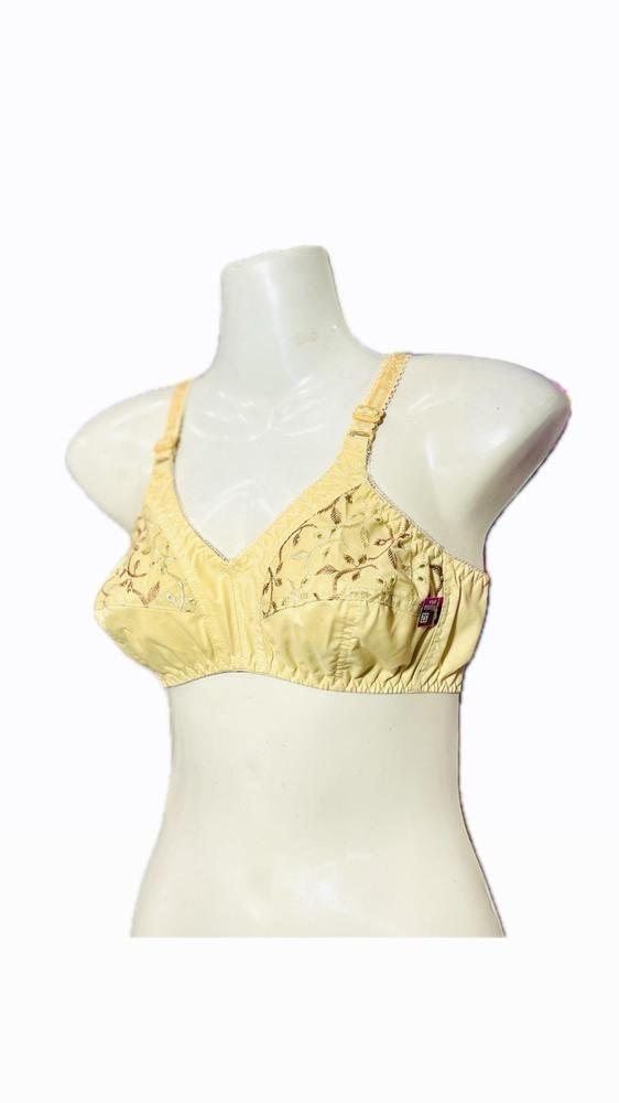 Beige Cotton Floral Bra Non Padded Adjustable