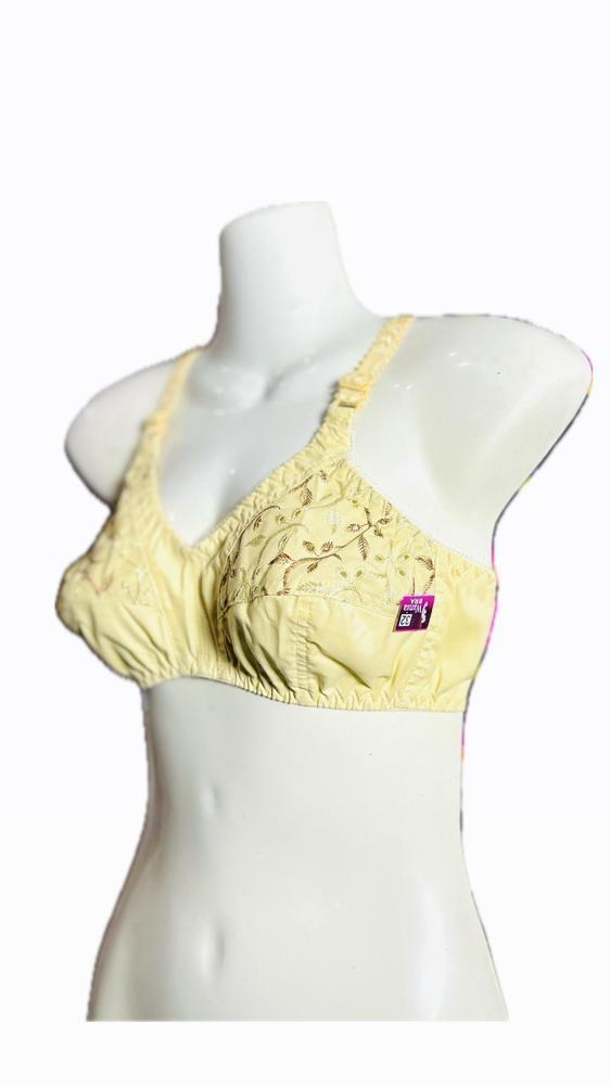 Beige Cotton Floral Bra Non Padded Adjustable - Image 2