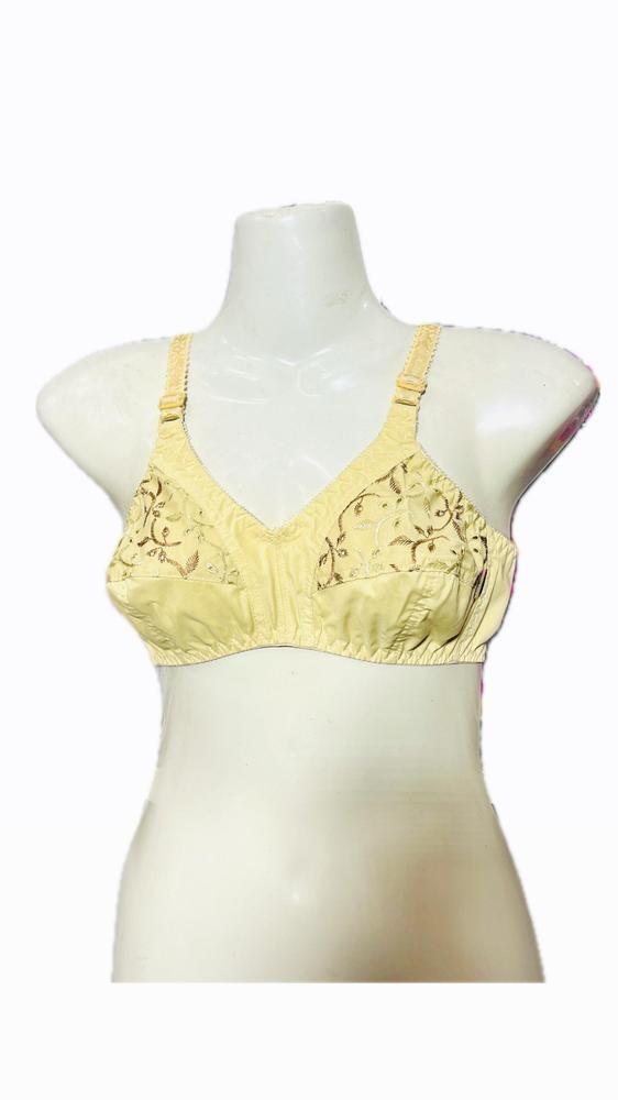 Beige Cotton Floral Bra Non Padded Adjustable - Image 3