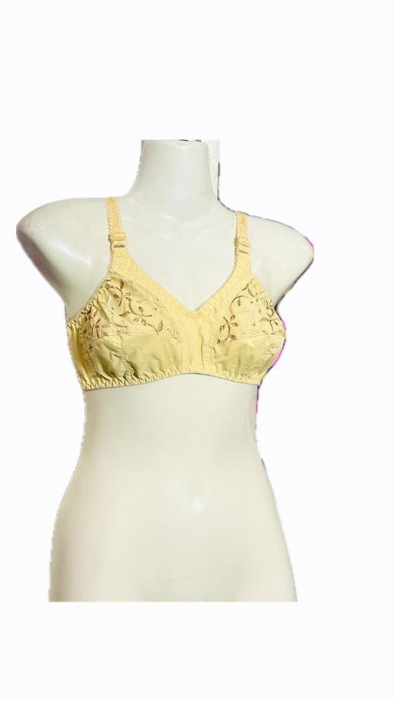 Beige Cotton Floral Bra Non Padded Adjustable - Image 4