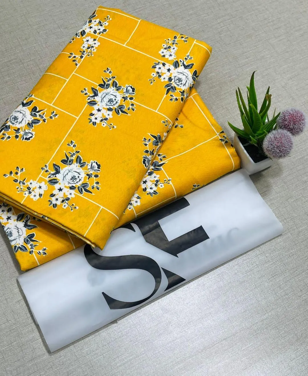 Women's Unstitched Yellow Floral Polo Cotton Suit 2.25m
