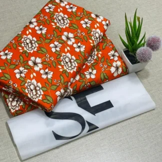 Orange Floral Polo Cotton 2-Piece Suit for Women