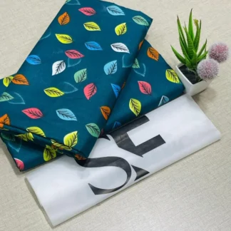 Women Printed Leaf Blue Suit 2.25m Polo Cotton