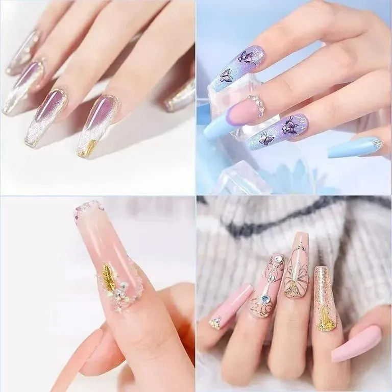 Double Size Acrylic Rhinestone Nails Silver Glitter - Image 2