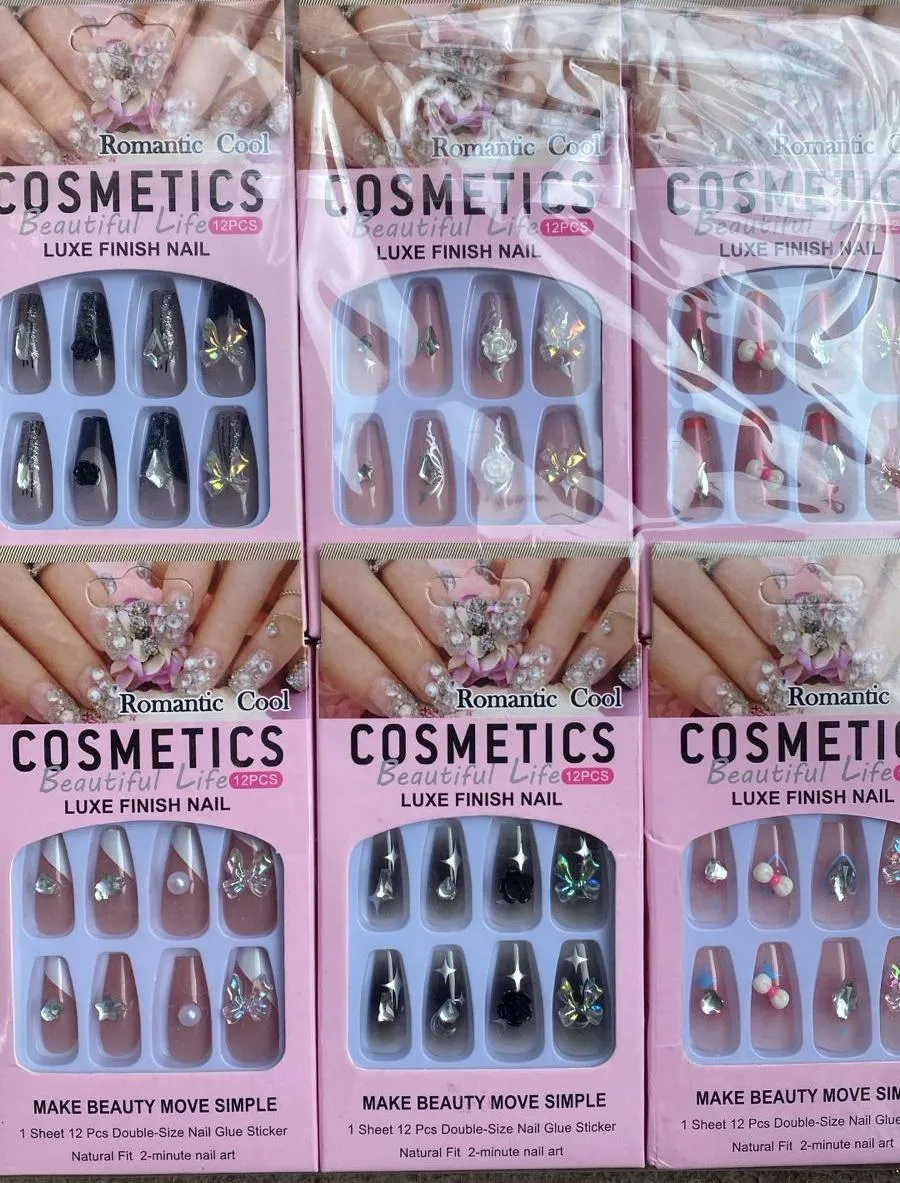 Double Size Acrylic Rhinestone Nails Silver Glitter - Image 5