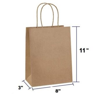 Brown Paper Gift Bags 8x11x3 Inch Pack of 50