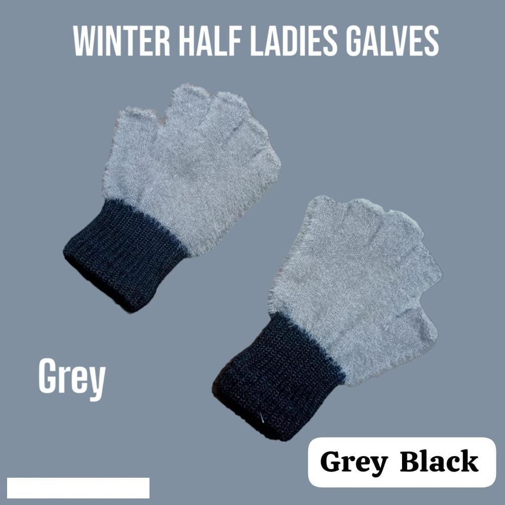 Winter Fingerless Gloves Grey Wool Warm Comfort