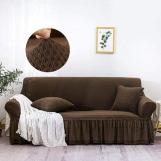 Brown Jersey 5 Seater Sofa Cover Set Stretchable Dust Proof