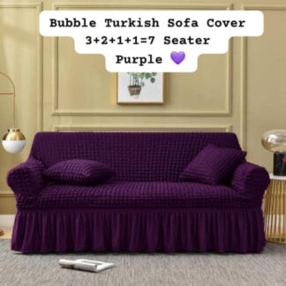 7-Seater Bubble Turkish Sofa Cover Purple Polyester Lycra