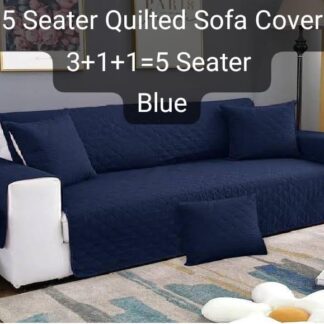 Blue Quilted Cotton 5 Seater Sofa Cover