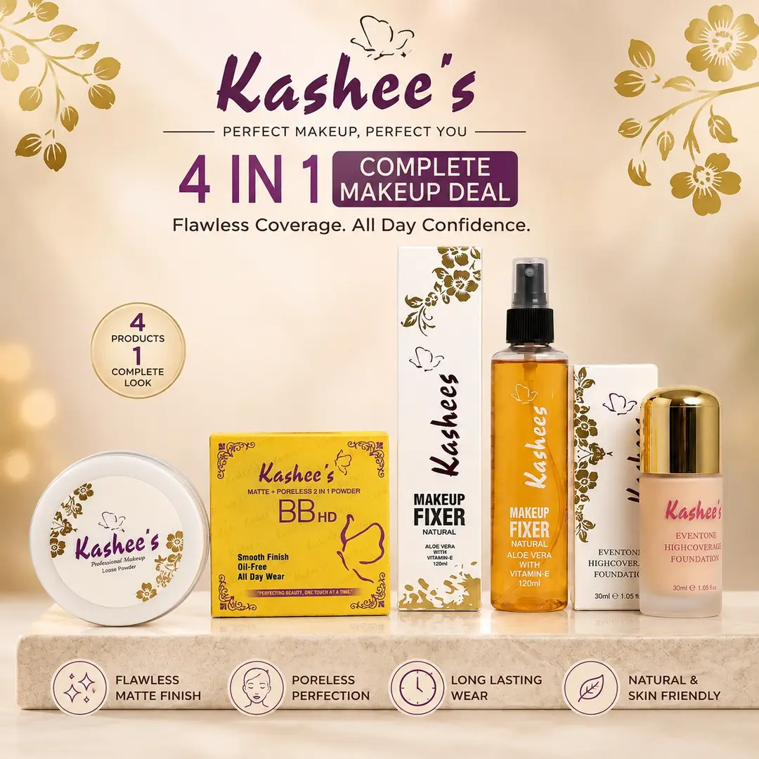 Kashee's 4 In 1 Foundation, Fixer, Face Powder And Loose Powder Deal, Pack Of 4