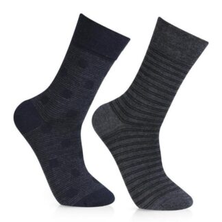 Men Cotton Wool Crew Socks Navy Gray Striped Pack of 2
