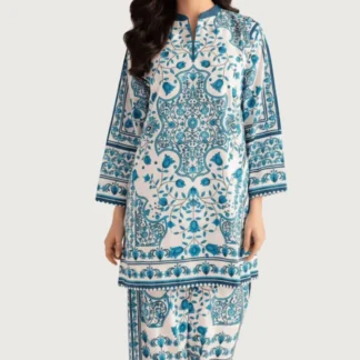 Blue Printed Swiss Lawn 2-Piece Co-Ord Set for Women