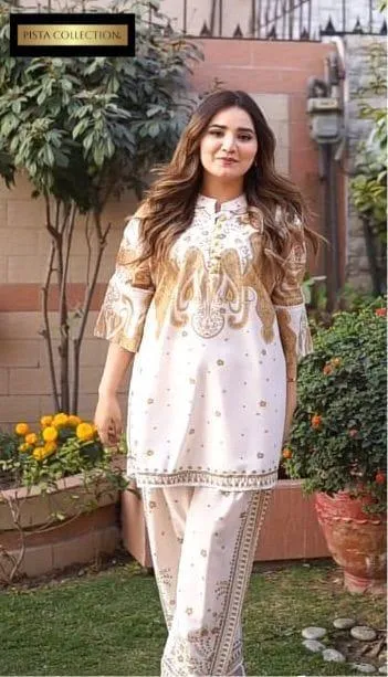 Golden Printed Co-Ord Set Swiss Lawn for Women - Image 2