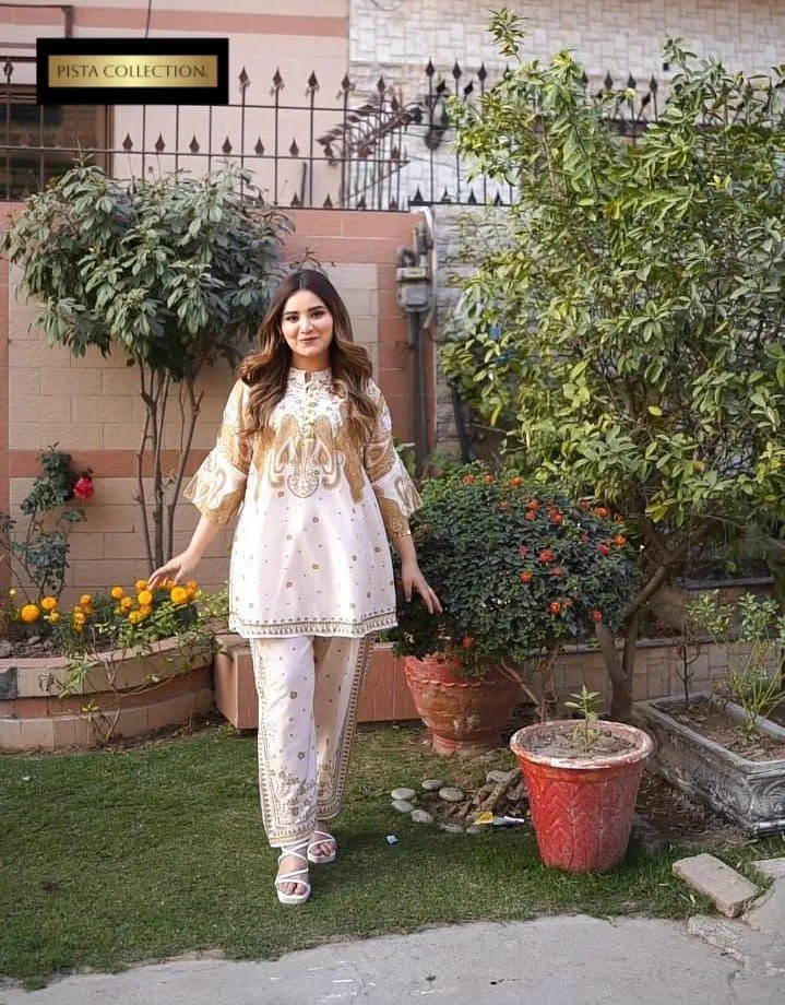 Golden Printed Co-Ord Set Swiss Lawn for Women - Image 3