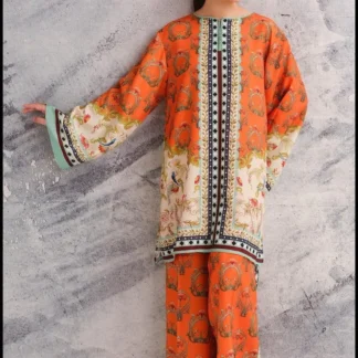 Premium Orange Printed 2-Piece Suit Set for Women