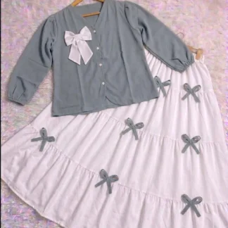Ivory Bow Work Georgette Skirt Set for Women
