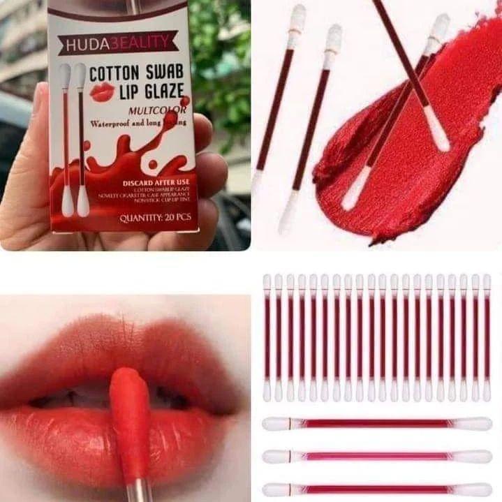 Cotton Lip Glaze Swabs Rose Red Pink Multicolor - Image 3