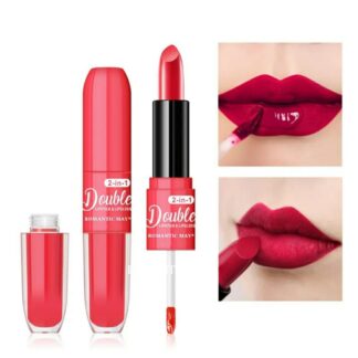 2-in-1 Velvet Glossy Lipstick & Lip Gloss Duo Red & Nude