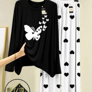 Black & White Printed Night Suit for Home Comfort