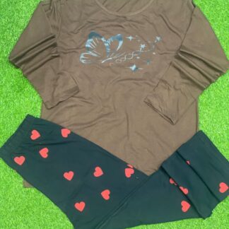 Brown Butterfly Print Night Suit for Women