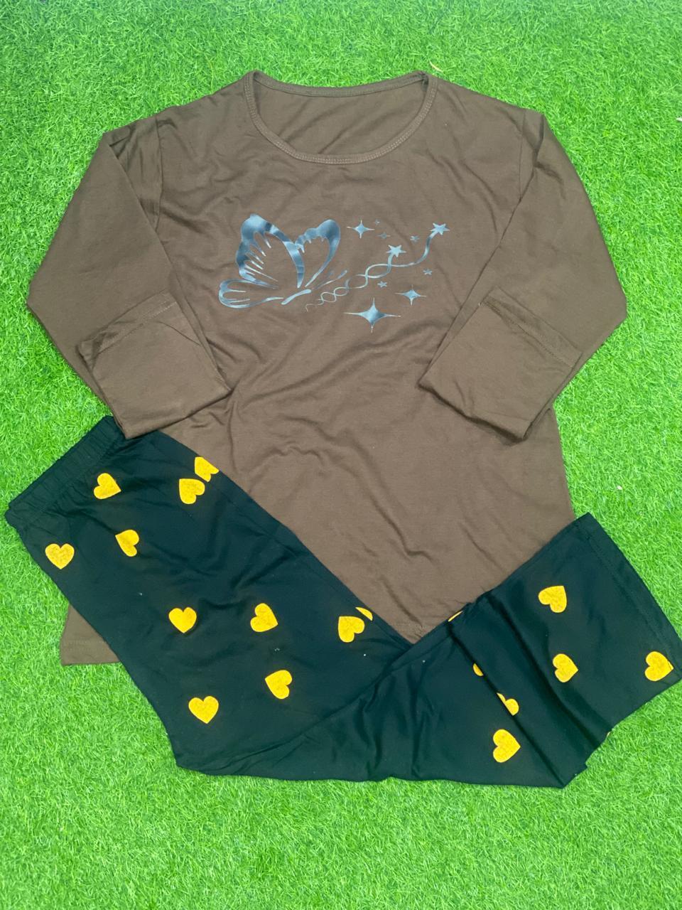 Brown Butterfly & Star Night Suit for Home Lounging - Image 2
